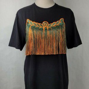 MCM Women's Black Cotton Fringe Logo T-Shirt